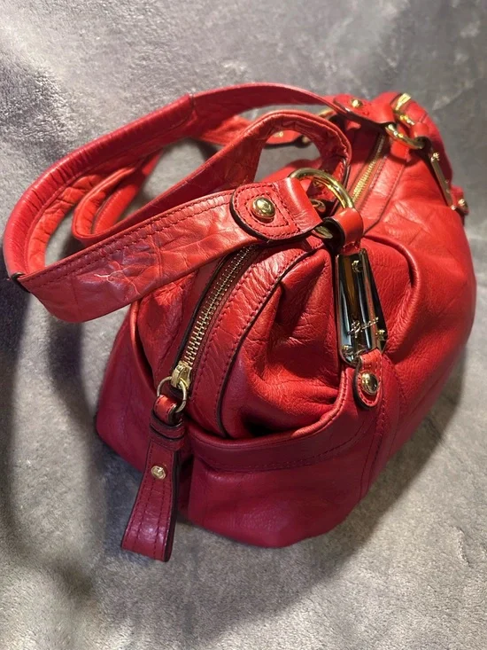 B. Makowsky Red Leather Slouchy Shoulder Satchel w/ Gold Hardware - Picture 5 of 9